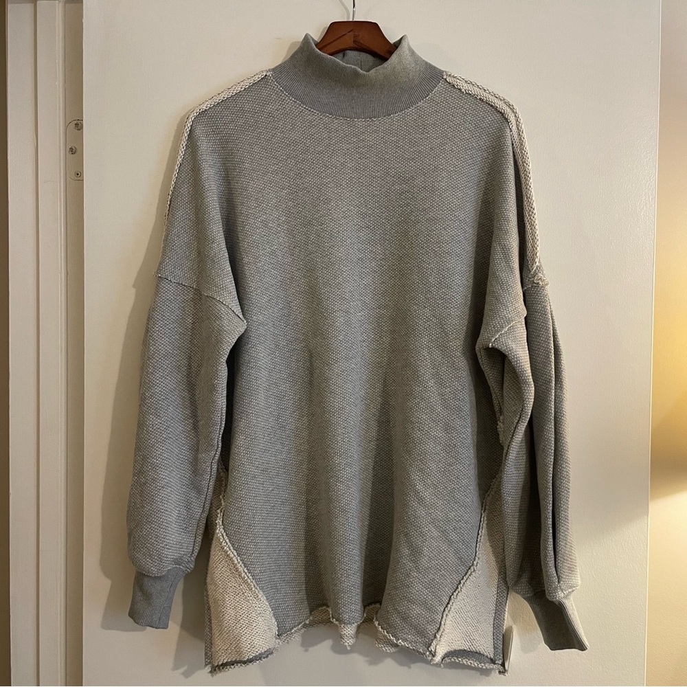 We The Free Gray and Cream Turtleneck Sweater